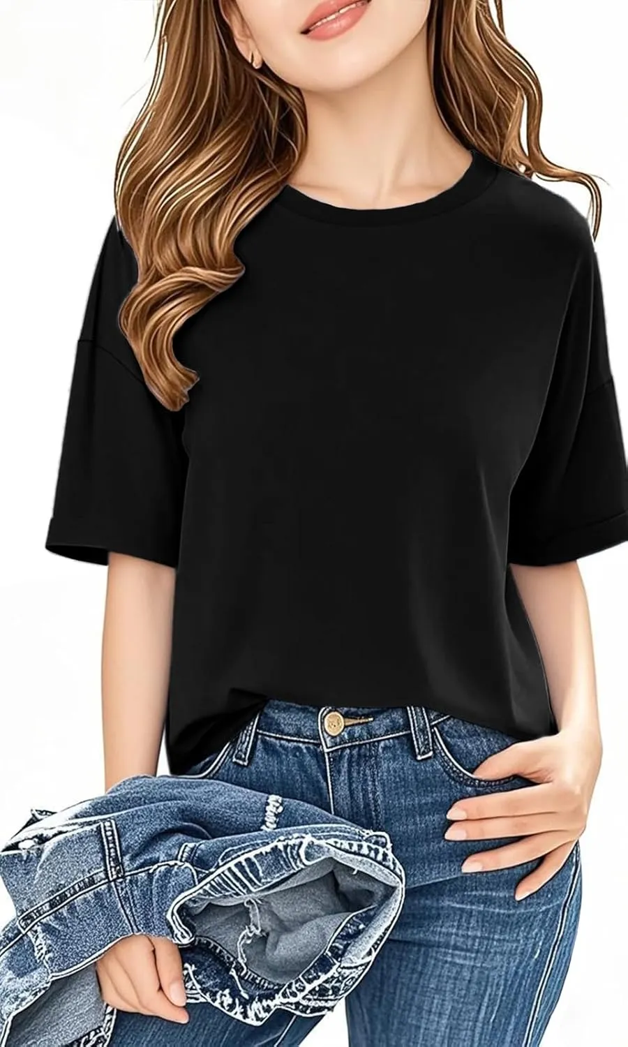 Girls Short Sleeve Oversized T Shirts Kids Summer Crewneck Tops Basic Tees 5-14 Years