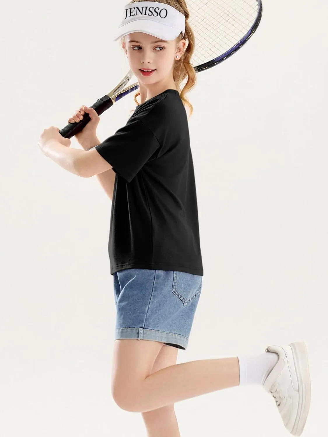 Girls Short Sleeve Oversized T Shirts Kids Summer Crewneck Tops Basic Tees 5-14 Years