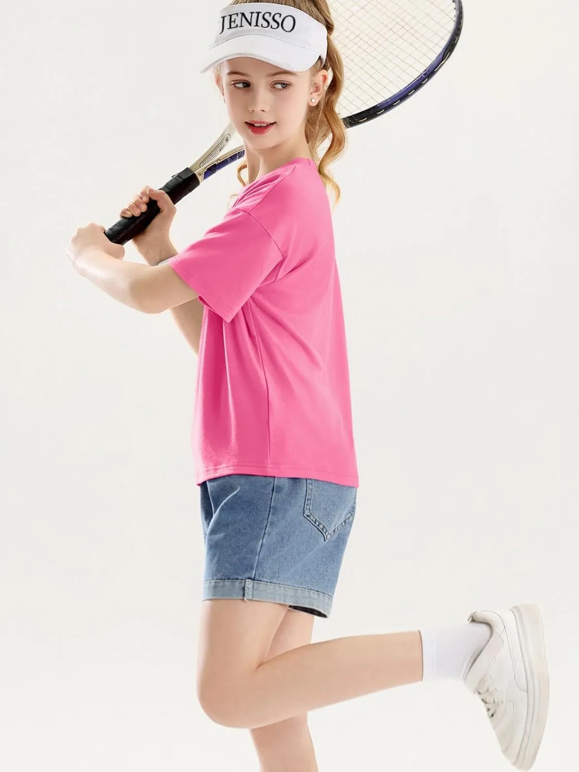 Girls Short Sleeve Oversized T Shirts Kids Summer Crewneck Tops Basic Tees 5-14 Years