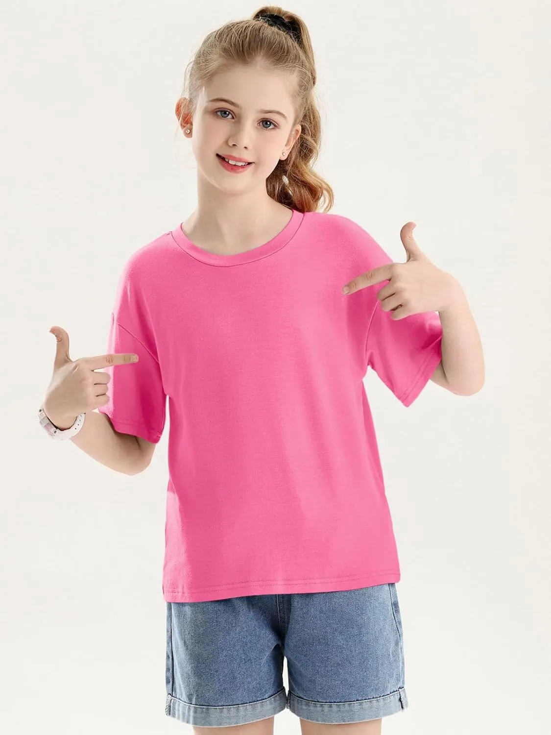 Girls Short Sleeve Oversized T Shirts Kids Summer Crewneck Tops Basic Tees 5-14 Years
