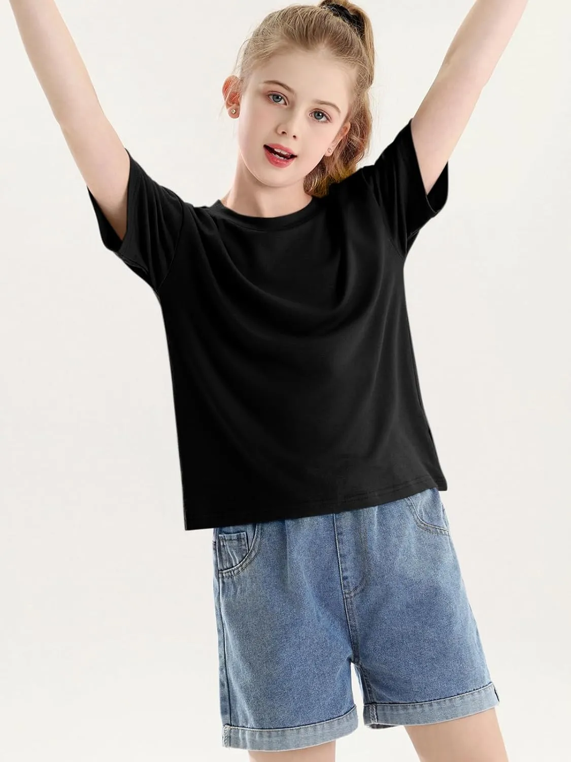 Girls Short Sleeve Oversized T Shirts Kids Summer Crewneck Tops Basic Tees 5-14 Years