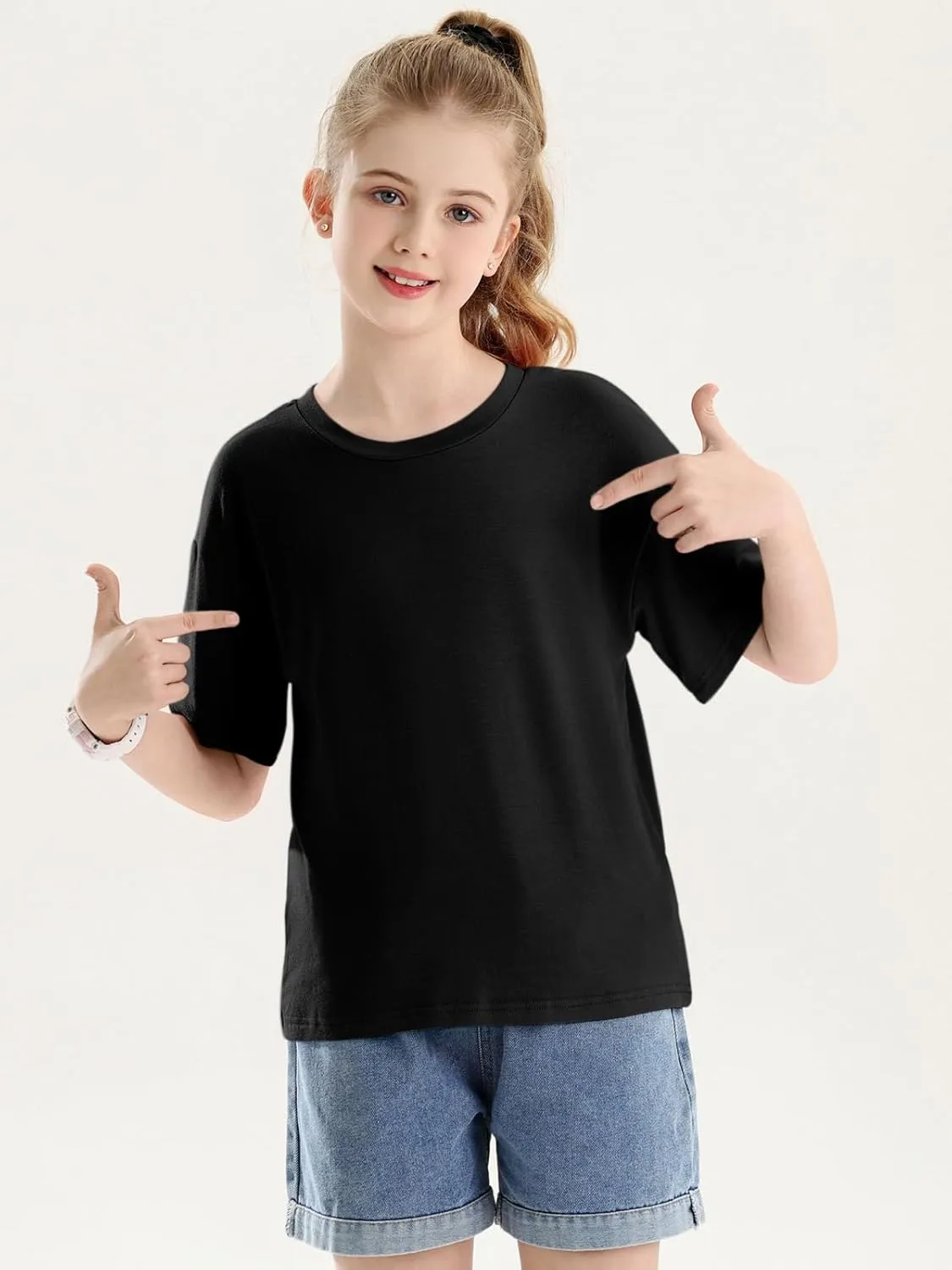 Girls Short Sleeve Oversized T Shirts Kids Summer Crewneck Tops Basic Tees 5-14 Years