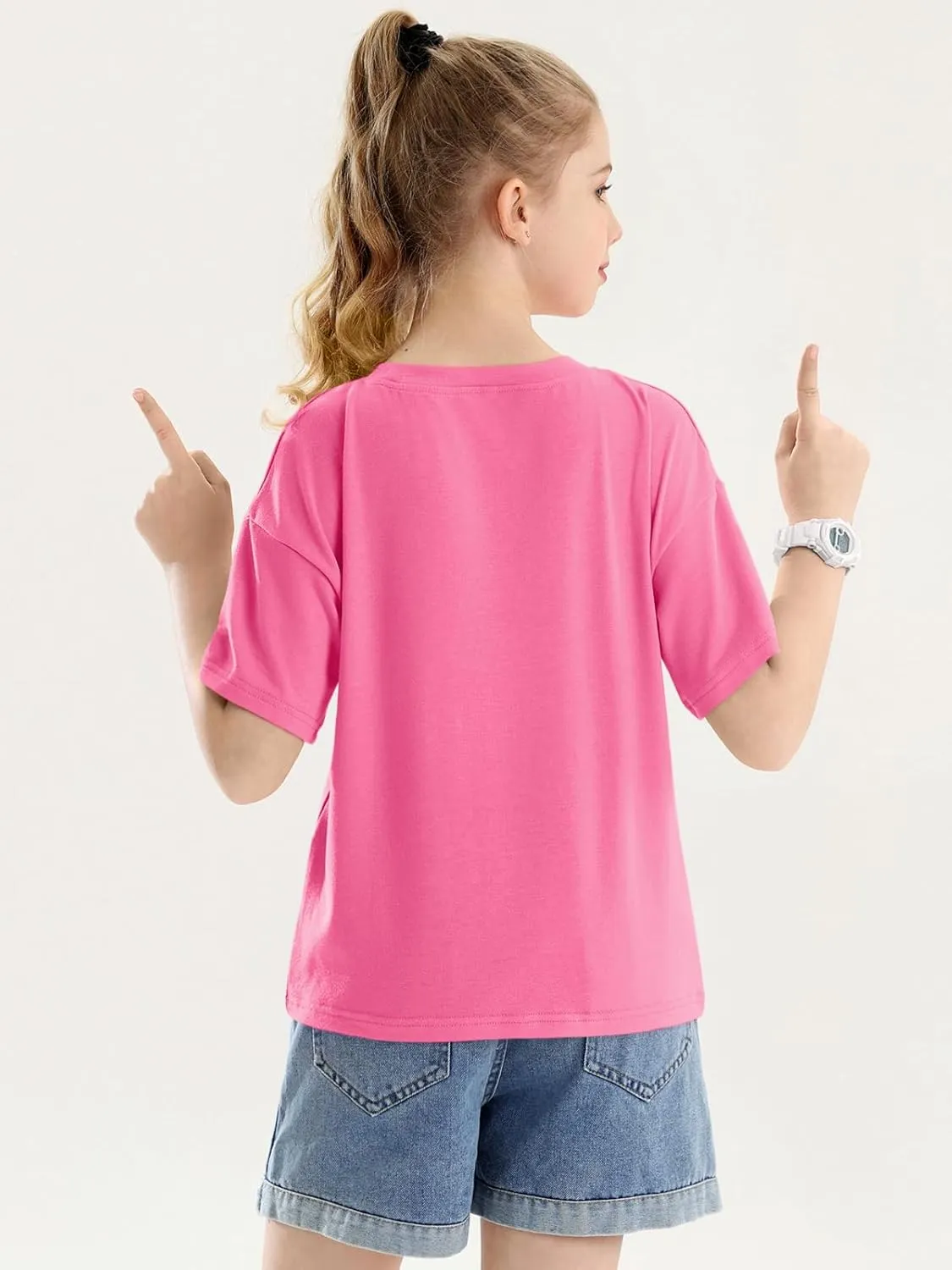 Girls Short Sleeve Oversized T Shirts Kids Summer Crewneck Tops Basic Tees 5-14 Years
