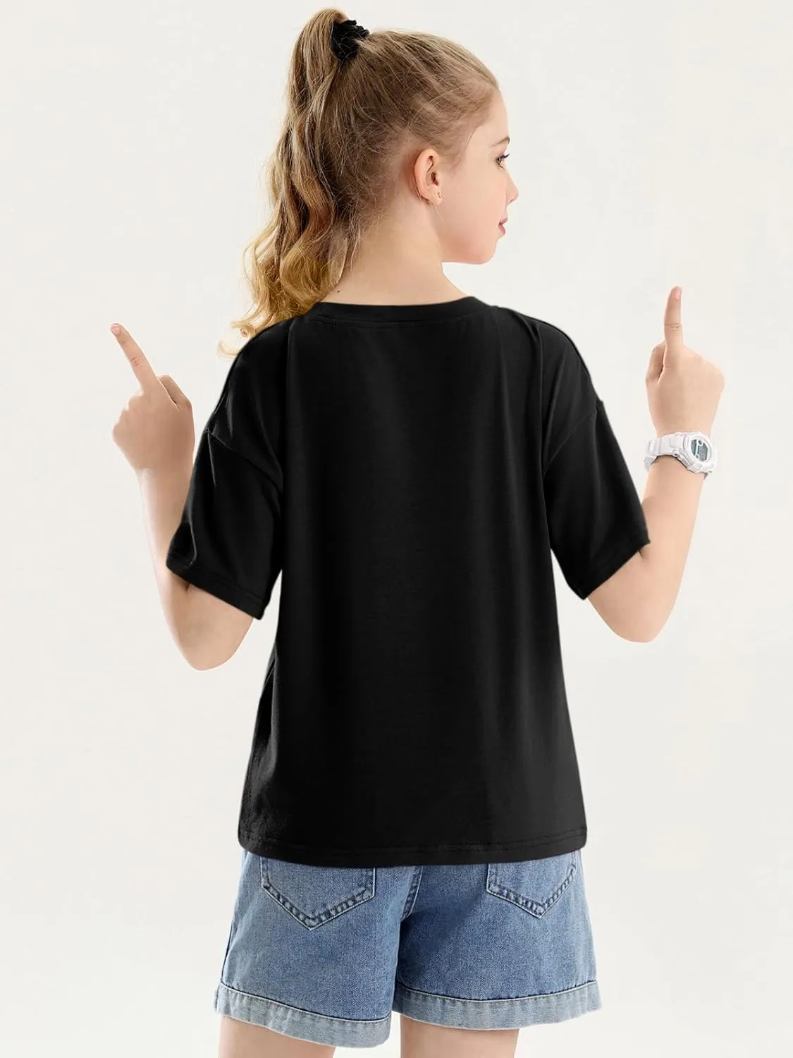 Girls Short Sleeve Oversized T Shirts Kids Summer Crewneck Tops Basic Tees 5-14 Years