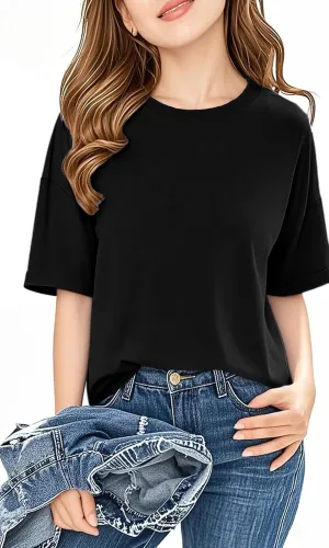 Girls Short Sleeve Oversized T Shirts Kids Summer Crewneck Tops Basic Tees 5-14 Years