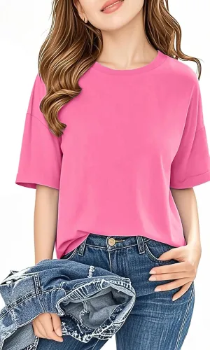 Girls Short Sleeve Oversized T Shirts Kids Summer Crewneck Tops Basic Tees 5-14 Years