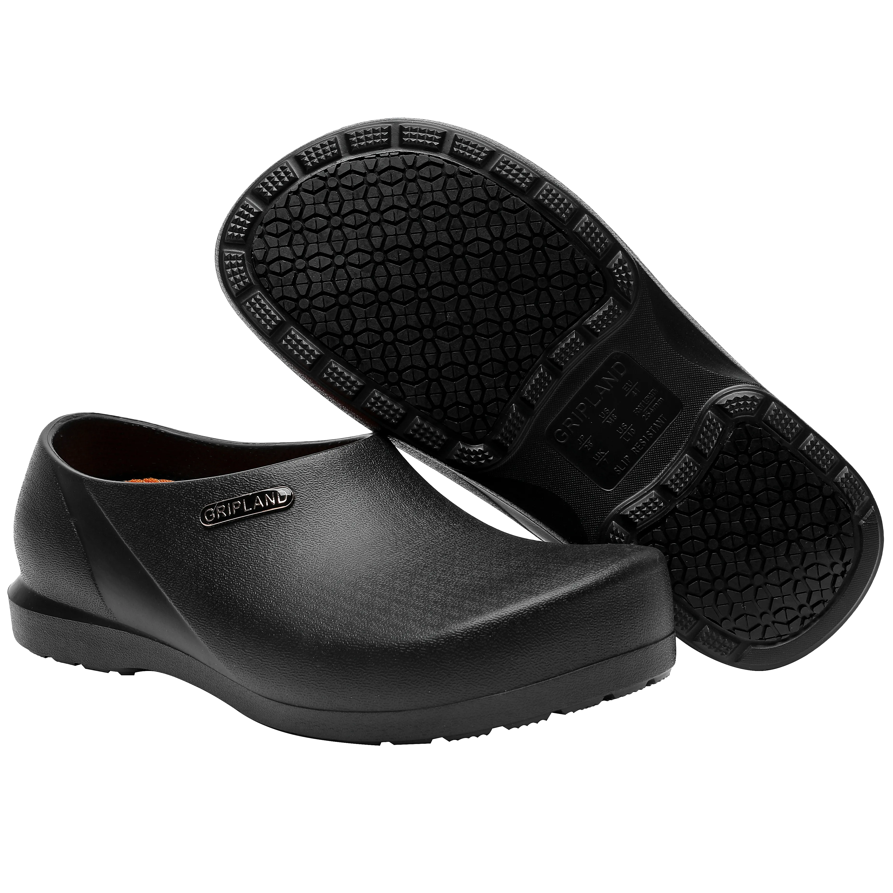 GRIPLAND Slip Resistant Specialist Clog with Antibacterial Insole Men's Women's Chef Nurse Shoes Kitchen Garden Slippery Ground Not Only Non Slip Lightweight Shoes Black Grey