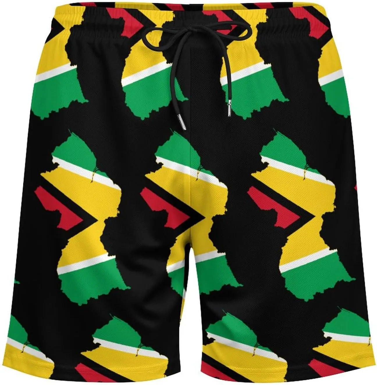 Guyana Flag Map Mens Swim Trunks Quick Dry Swim Shorts with Pockets Funny Beach Shorts