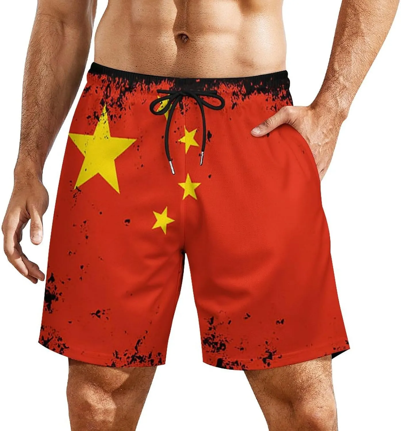 Guyana Flag Map Mens Swim Trunks Quick Dry Swim Shorts with Pockets Funny Beach Shorts