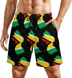 Guyana Flag Map Mens Swim Trunks Quick Dry Swim Shorts with Pockets Funny Beach Shorts