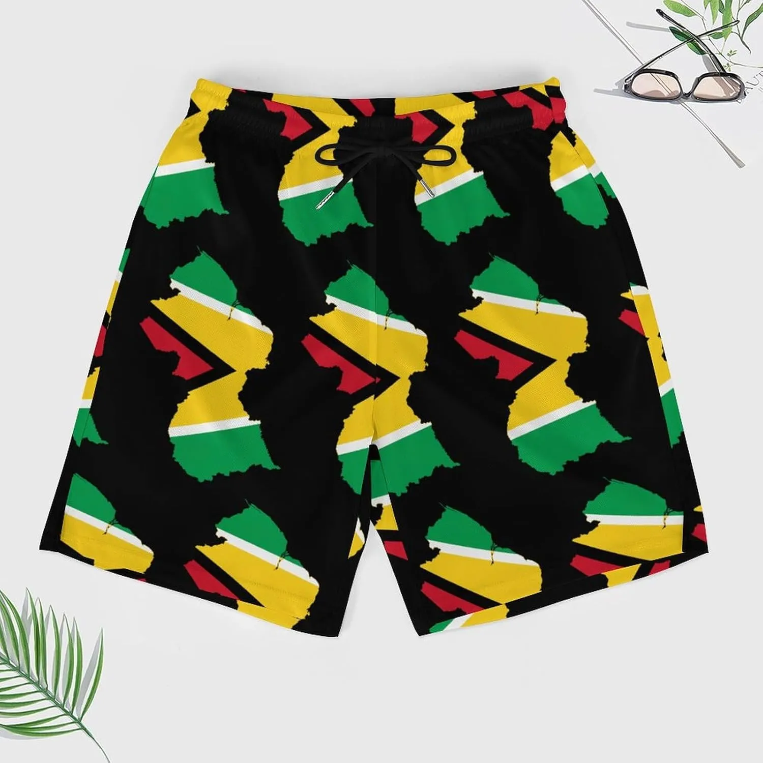 Guyana Flag Map Mens Swim Trunks Quick Dry Swim Shorts with Pockets Funny Beach Shorts