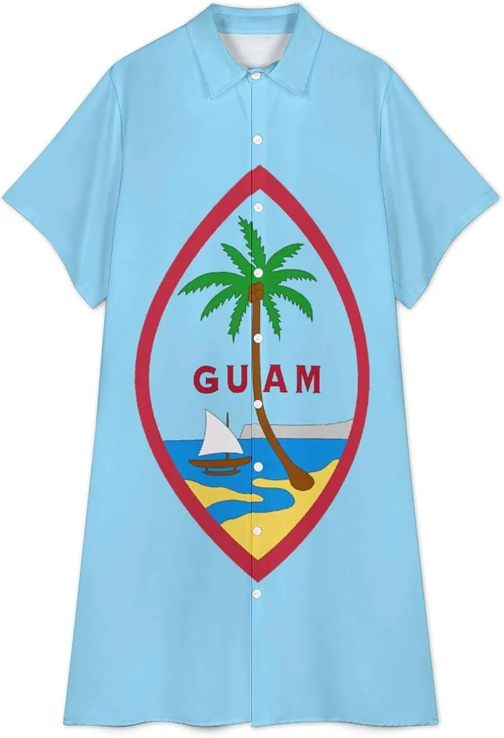 Guyana Flag Womens Button Down Shirt Dress Summer Simple Short Sleeve Shift Dresses with Pockets