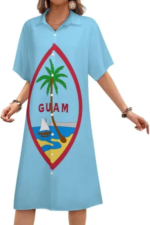 Guyana Flag Womens Button Down Shirt Dress Summer Simple Short Sleeve Shift Dresses with Pockets