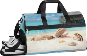Hawaiian Beach Shells Sports Gym Bag with Wet Pocket & Shoes Compartment Waterproof Workout Duffel Bag for Women and Men Weekender Overnight Duffle Bag Travel Carry-on Tote