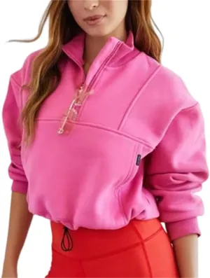 HOULENGS Women's Casual Half Zip Up Cropped Sweatshirts Long Sleeve Lapel Pullover Sweatshirts with Pockets