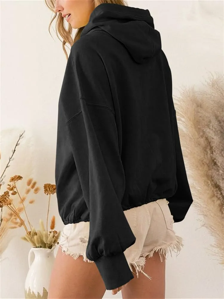 HOULENGS Women's Casual Half Zip Up Hooded Sweatshirt Long Sleeve Drawstring Pullover Sweatshirt with Pocket