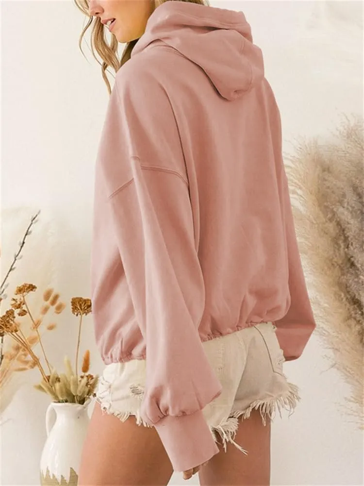 HOULENGS Women's Casual Half Zip Up Hooded Sweatshirt Long Sleeve Drawstring Pullover Sweatshirt with Pocket