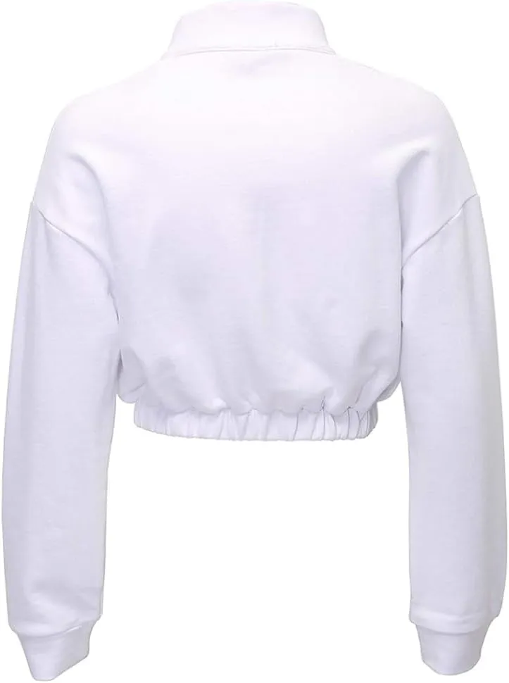 HOULENGS Women's Casual Half Zipper Long Sleeve Sweatshirt Stand Collar Cropped Pullover Tops with Pockets