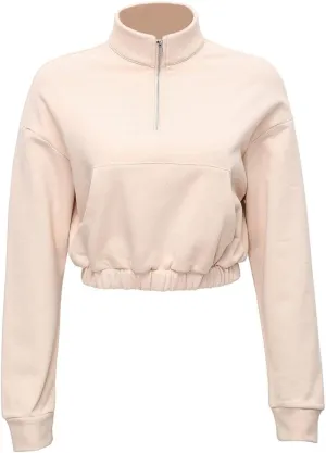 HOULENGS Women's Casual Half Zipper Long Sleeve Sweatshirt Stand Collar Cropped Pullover Tops with Pockets