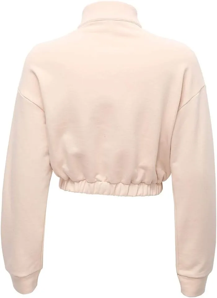 HOULENGS Women's Casual Half Zipper Long Sleeve Sweatshirt Stand Collar Cropped Pullover Tops with Pockets