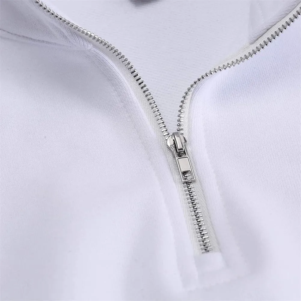 HOULENGS Women's Casual Half Zipper Long Sleeve Sweatshirt Stand Collar Cropped Pullover Tops with Pockets