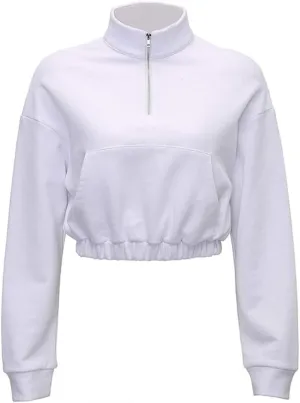 HOULENGS Women's Casual Half Zipper Long Sleeve Sweatshirt Stand Collar Cropped Pullover Tops with Pockets