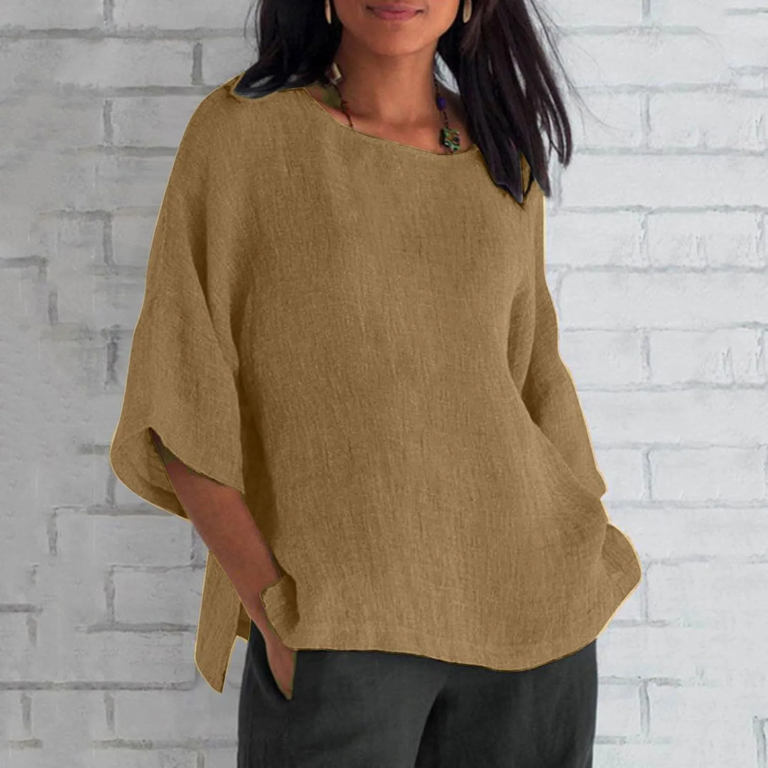 HXHYQKP Linen Tops for Women Summer Plus Size T Shirts V Neck Loose Blouses Trendy Tops for Women 2025