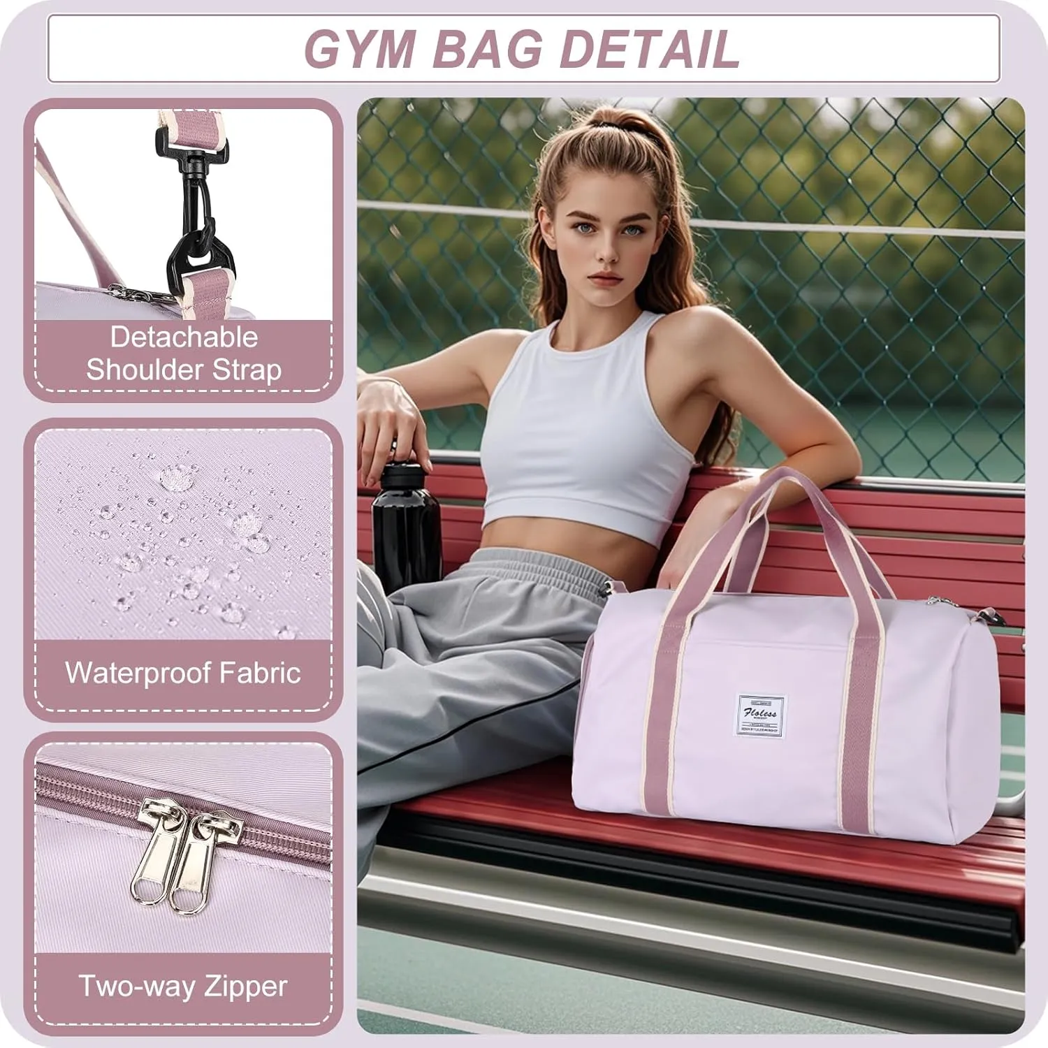HYC00 Travel Duffel Bag, Sport Bag Gym Bag, Shoulder Weekender Overnight Bag for Women, H-Violet, 9.06 x 18.11 x 8.27 Zoll