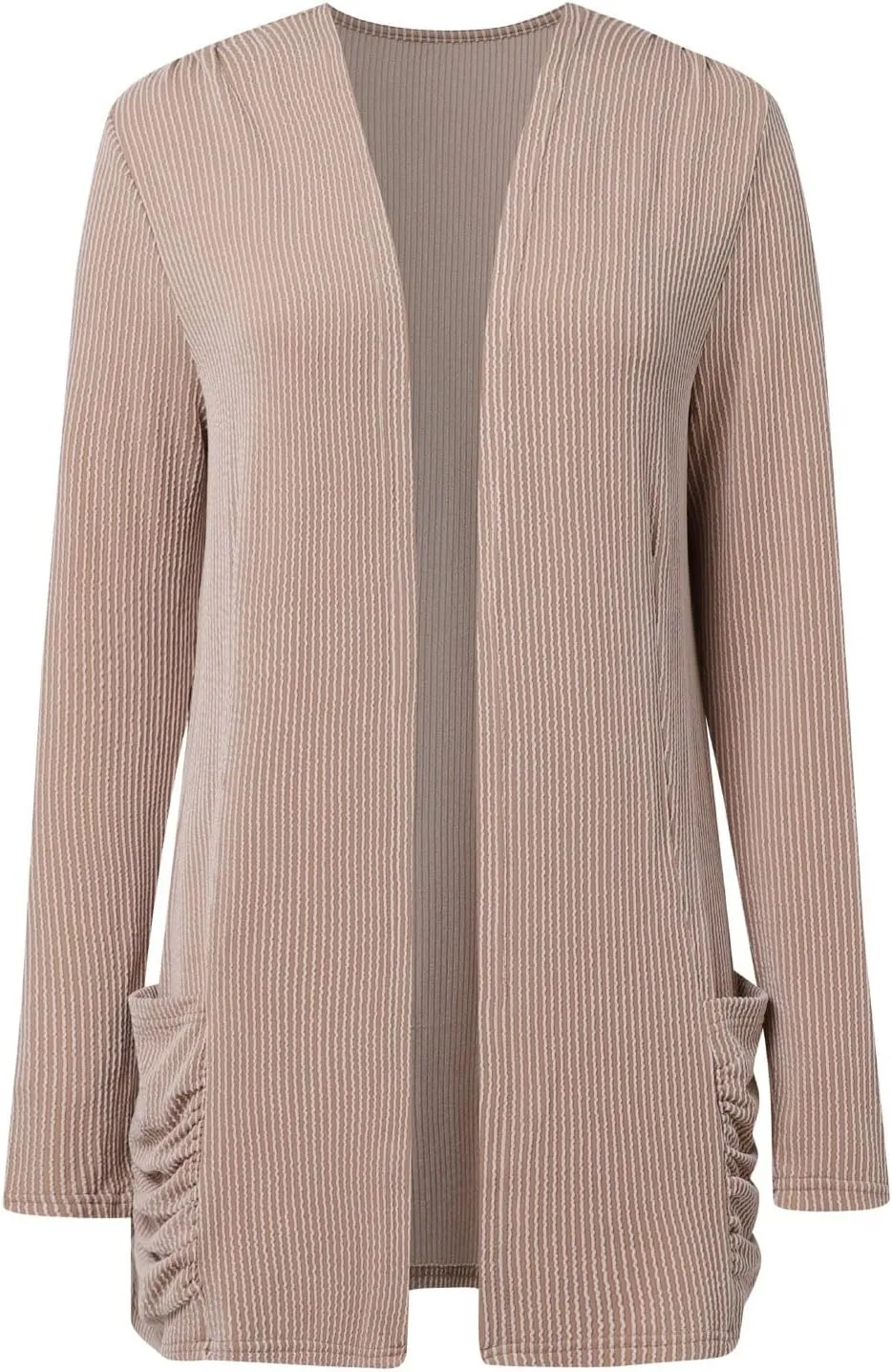 iLH Women Fall Solid Color Cardigan Open Front Lightweight Cardigan Long Sleeve V Neck Cardigan Outerwear with Pocket