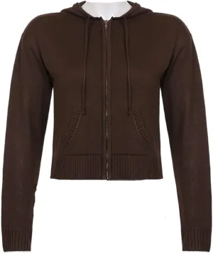 IVERIRMIN Women's Y2K Cropped Ribbed Cardigan Sweaters Casual Zip Up Hoodie Fall Long Sleeve Cable Knitted Sweaters
