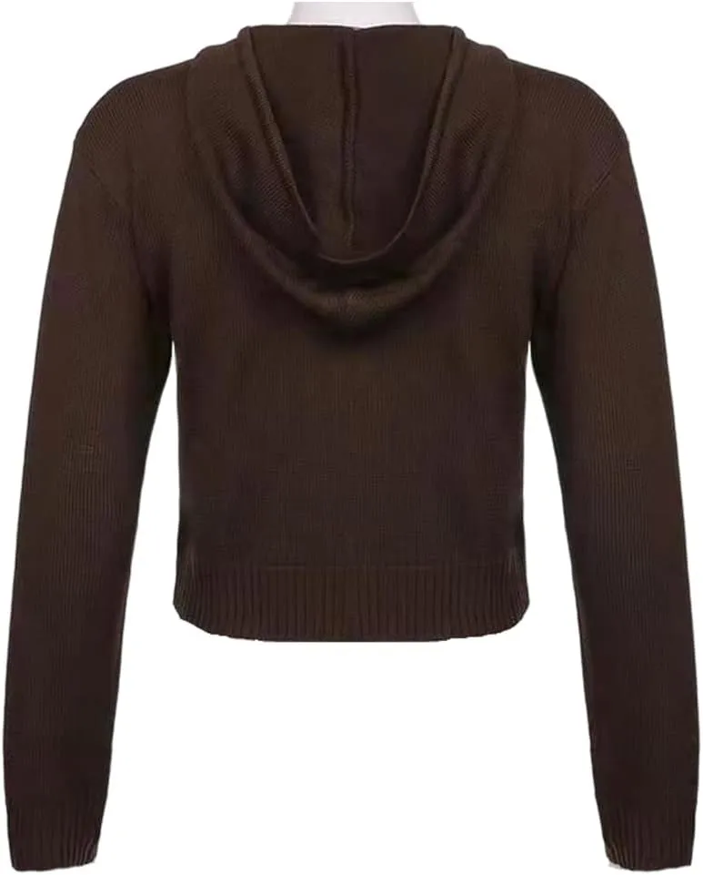 IVERIRMIN Women's Y2K Cropped Ribbed Cardigan Sweaters Casual Zip Up Hoodie Fall Long Sleeve Cable Knitted Sweaters