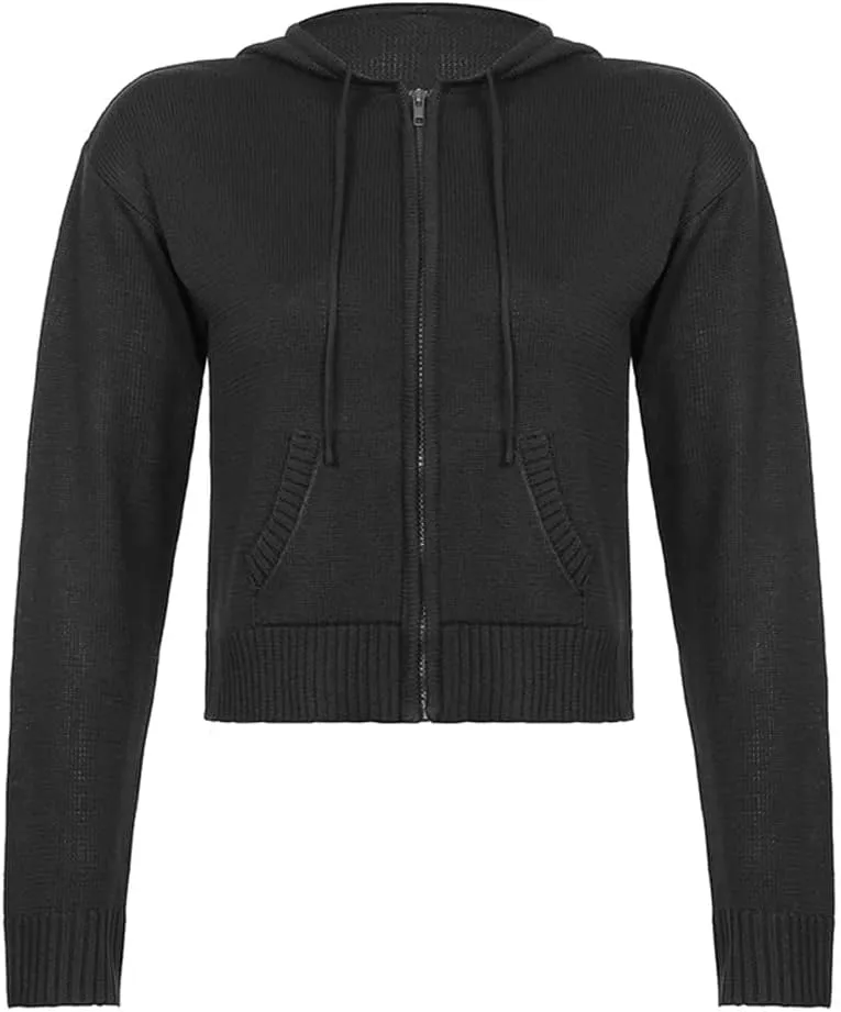 IVERIRMIN Women's Y2K Cropped Ribbed Cardigan Sweaters Casual Zip Up Hoodie Fall Long Sleeve Cable Knitted Sweaters