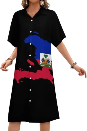 Jamaica Womens Button Down Shirt Dress Summer Simple Short Sleeve Shift Dresses with Pockets