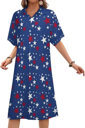 Jamaica Womens Button Down Shirt Dress Summer Simple Short Sleeve Shift Dresses with Pockets