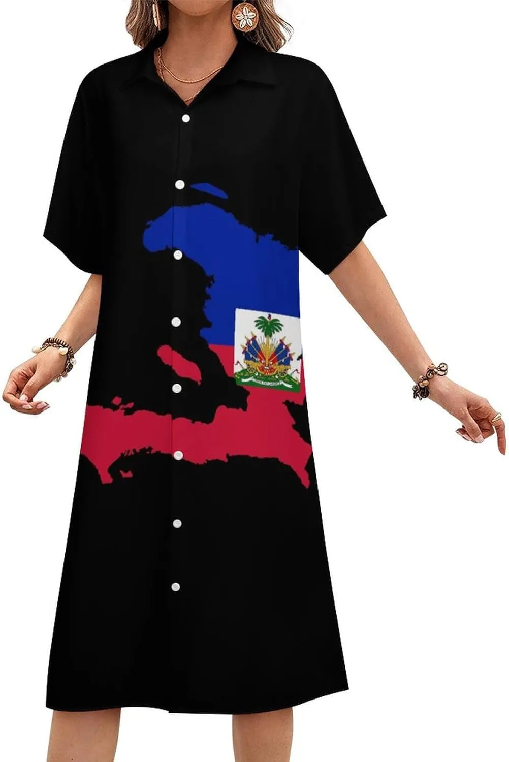 Jamaica Womens Button Down Shirt Dress Summer Simple Short Sleeve Shift Dresses with Pockets
