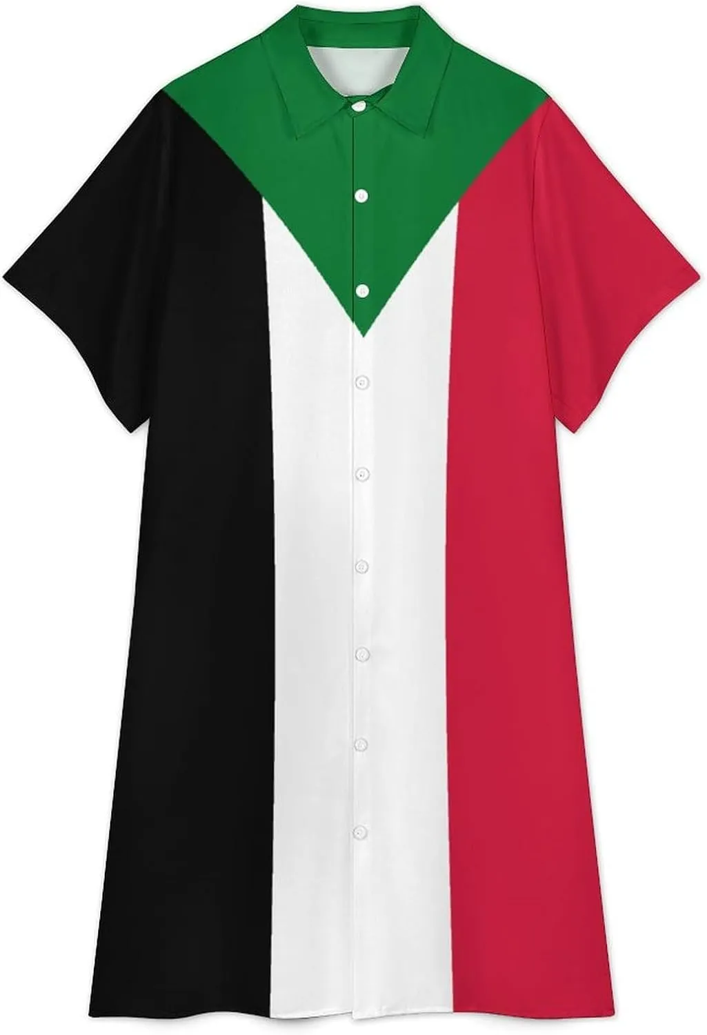 Jamaican Flag Womens Button Down Shirt Dresses Button Up Short Sleeve Blouse Tops