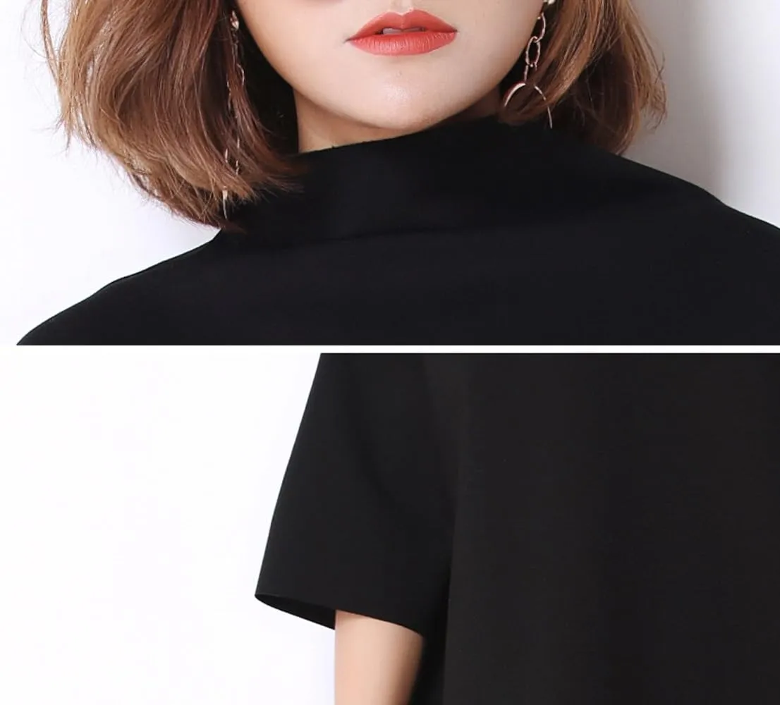 LAI MENG FIVE CATS Women's Casual 3/4 Sleeves Turtleneck Oversized Loose Sweatshirt Fashion Pullover Dress