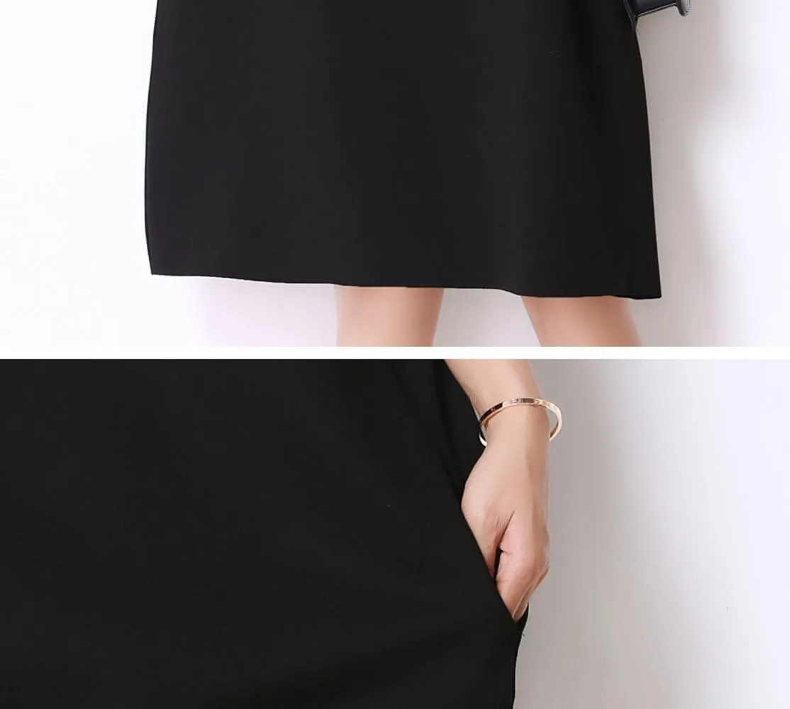 LAI MENG FIVE CATS Women's Casual 3/4 Sleeves Turtleneck Oversized Loose Sweatshirt Fashion Pullover Dress