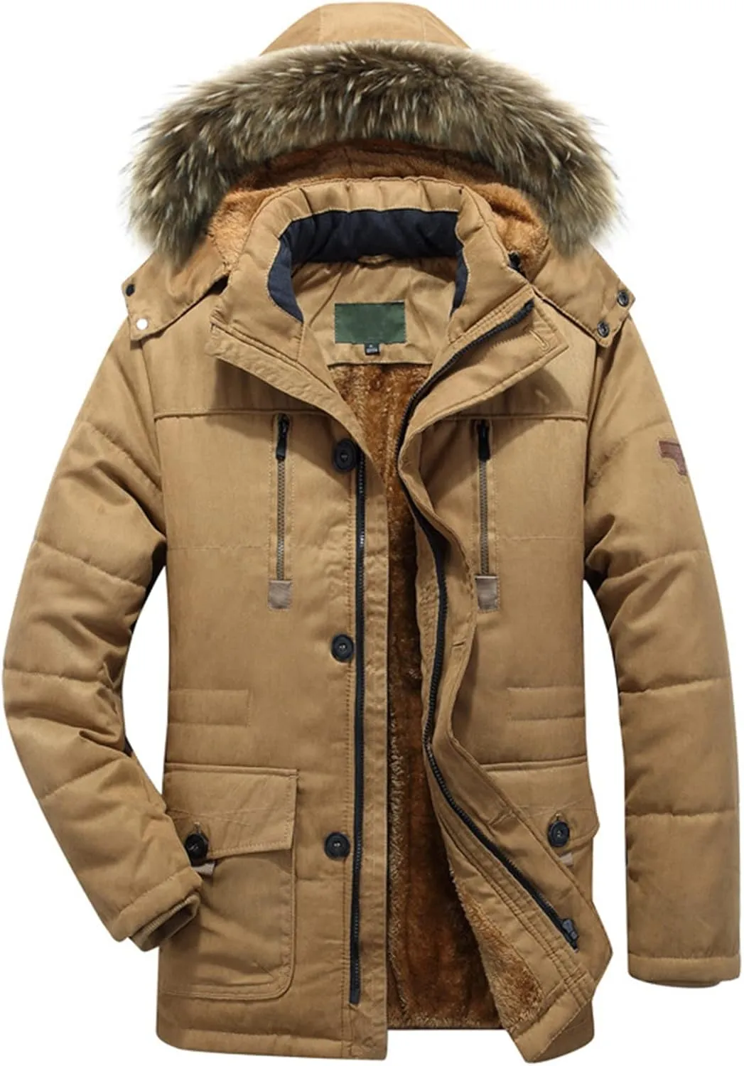LCMTWX Coats for Men and Winter Jacket Coat Leisure Plus Size Hat Zip Pockets Cotton-Padded Warm Men's Thicken Warm