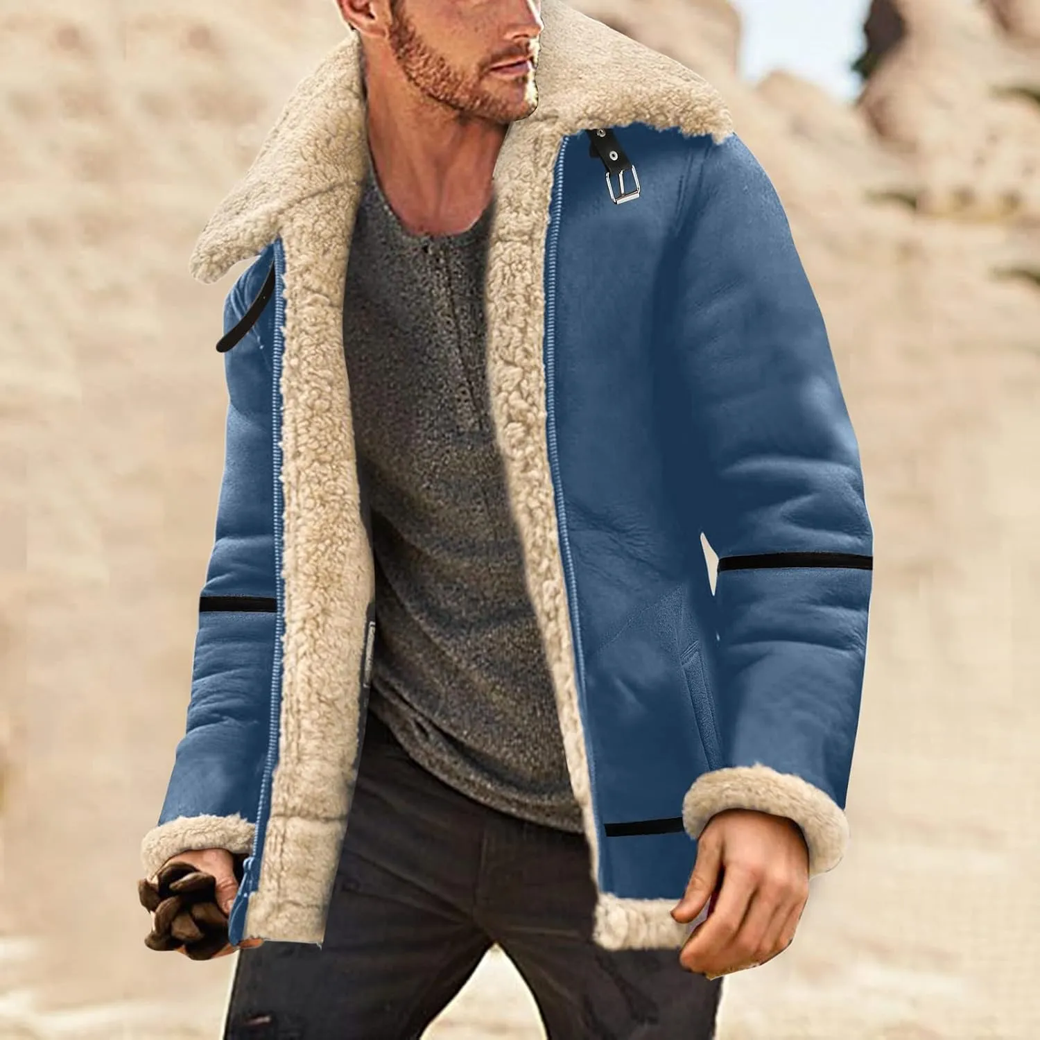 LCMTWX Men's Winter Jacket Windproof Stand Collar Knitted Splice Sweater Coat Casual Cardigan Stylish Outwear Coats for