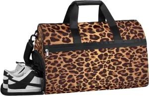 Leopard Design Sports Gym Bag with Wet Pocket & Shoes Compartment Waterproof Workout Duffel Bag for Women and Men Weekender Overnight Duffle Bag Travel Carry-on Tote