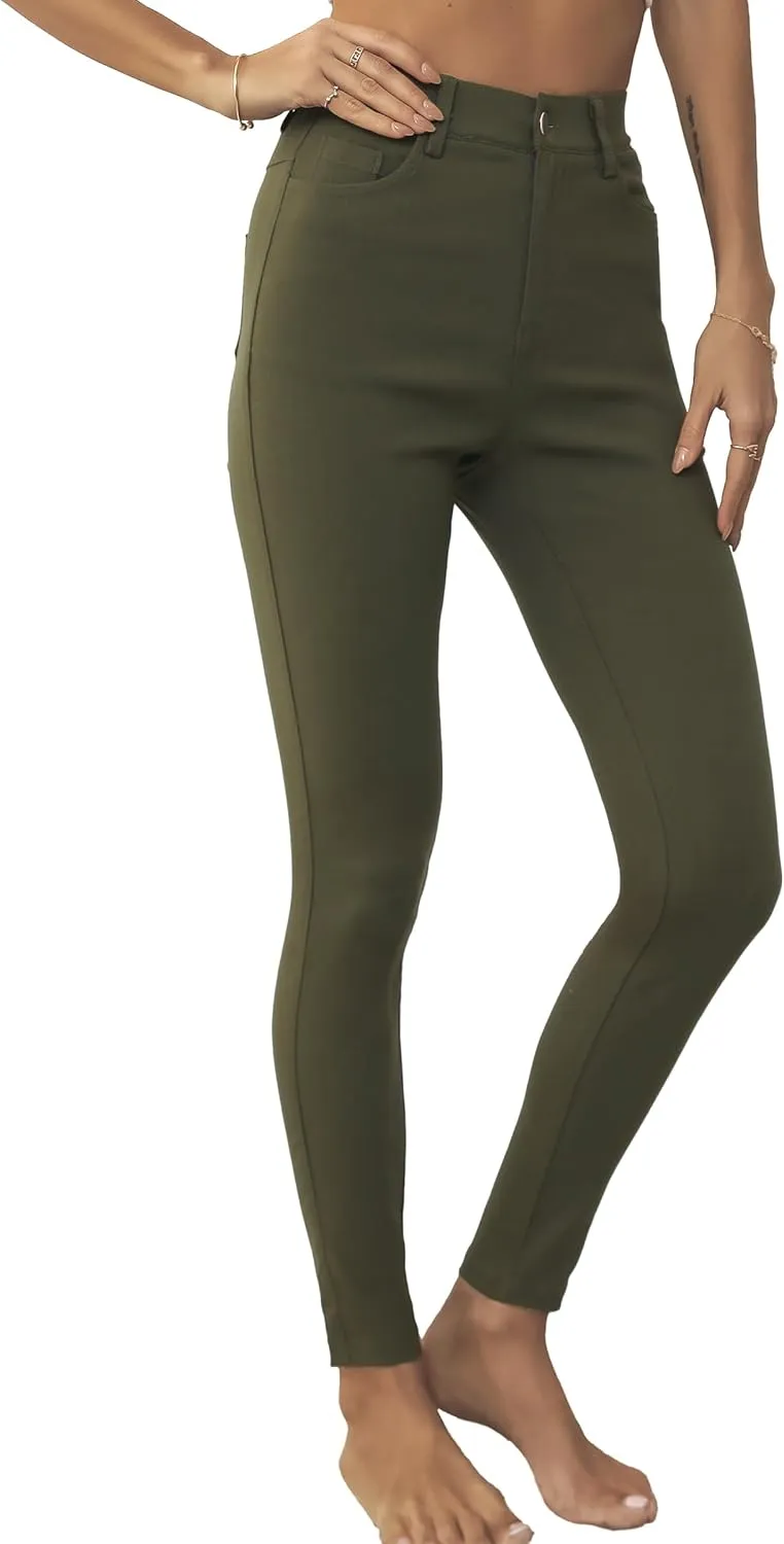 levaca Womens Jeggings High Waist Skinny Casual Work Pants Slim Pencil Trousers with Pockets