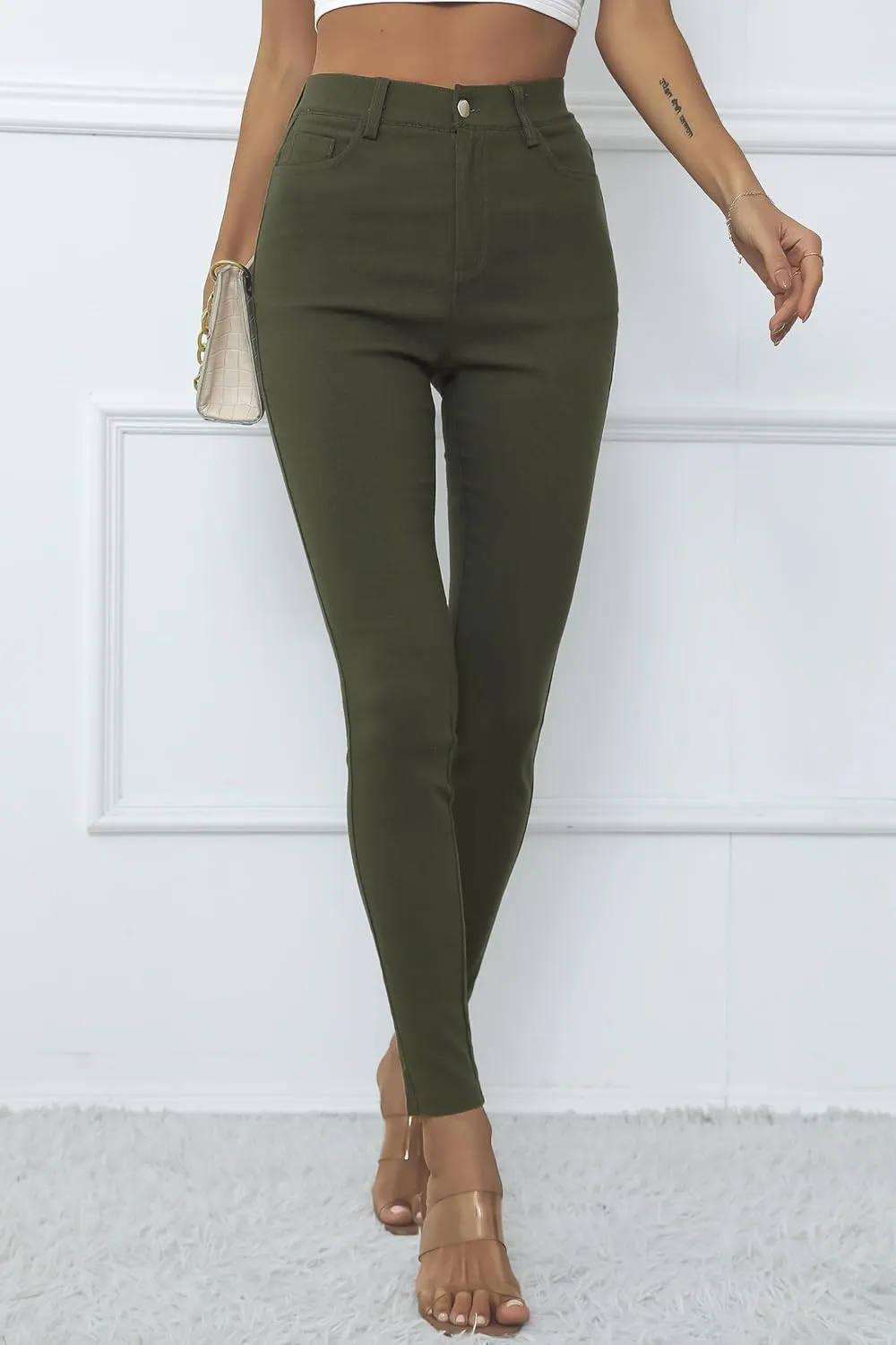 levaca Womens Jeggings High Waist Skinny Casual Work Pants Slim Pencil Trousers with Pockets