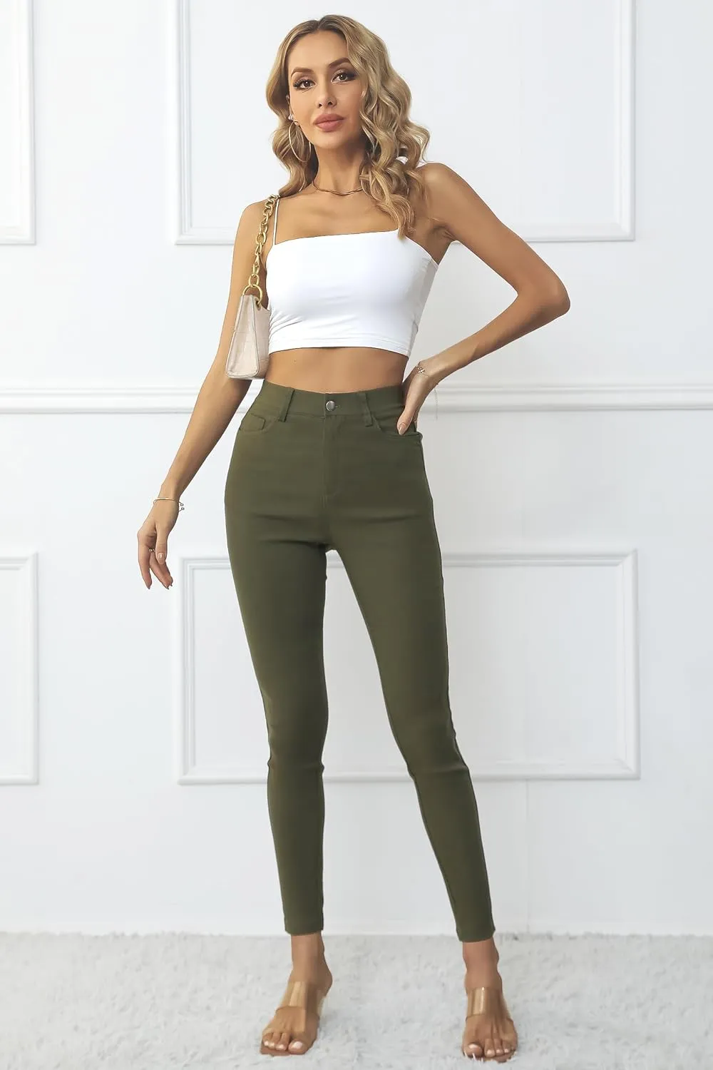 levaca Womens Jeggings High Waist Skinny Casual Work Pants Slim Pencil Trousers with Pockets