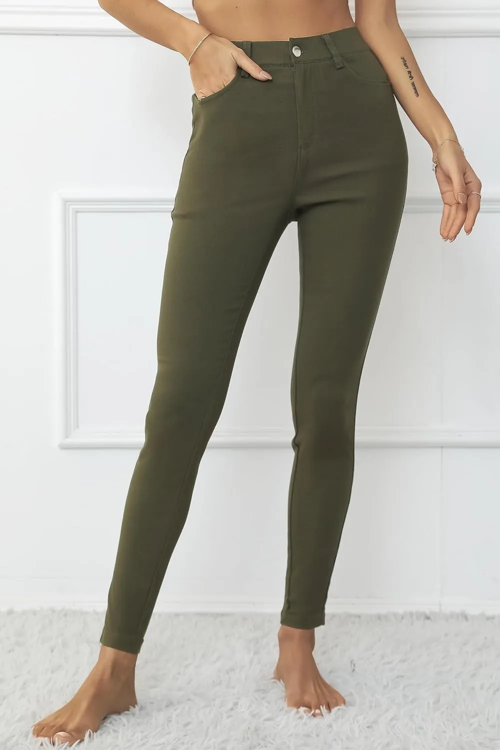 levaca Womens Jeggings High Waist Skinny Casual Work Pants Slim Pencil Trousers with Pockets
