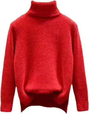 Loose Knit Sweater Women's Pullover Elegant Cashmere Pullover Turtleneck Winter Oversized Long Sleeve Top