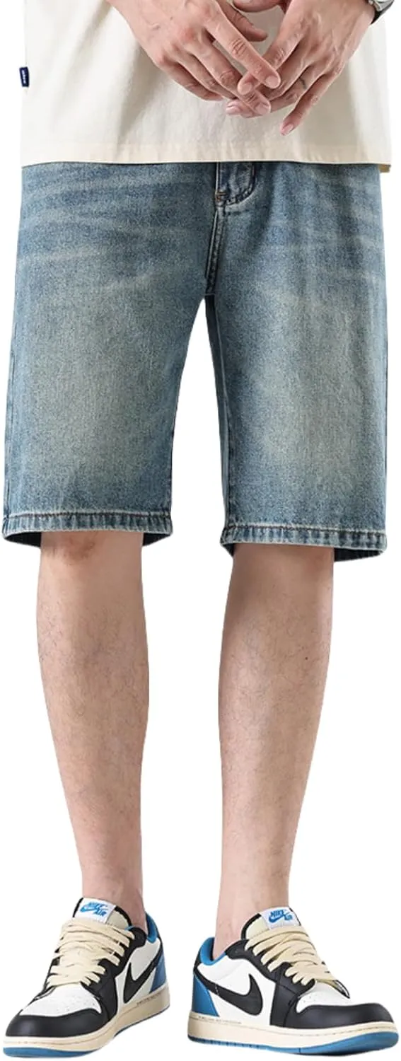 LUOBANIU Men's Straight Leg Denim Shorts Relaxed Fit Casual Jean Shorts with Pockets