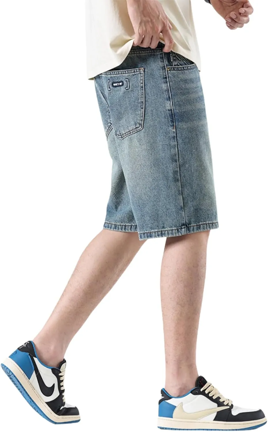 LUOBANIU Men's Straight Leg Denim Shorts Relaxed Fit Casual Jean Shorts with Pockets