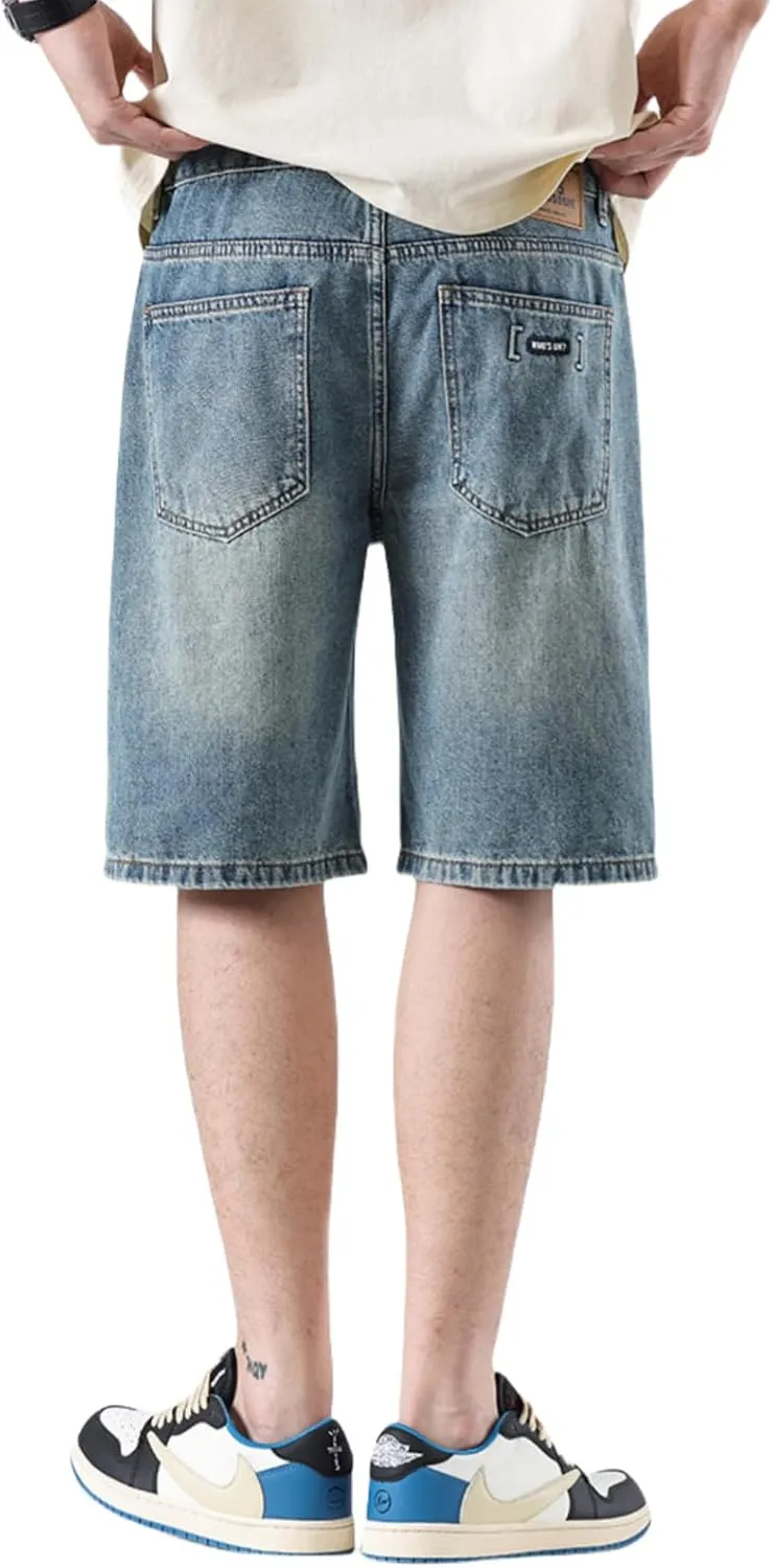 LUOBANIU Men's Straight Leg Denim Shorts Relaxed Fit Casual Jean Shorts with Pockets