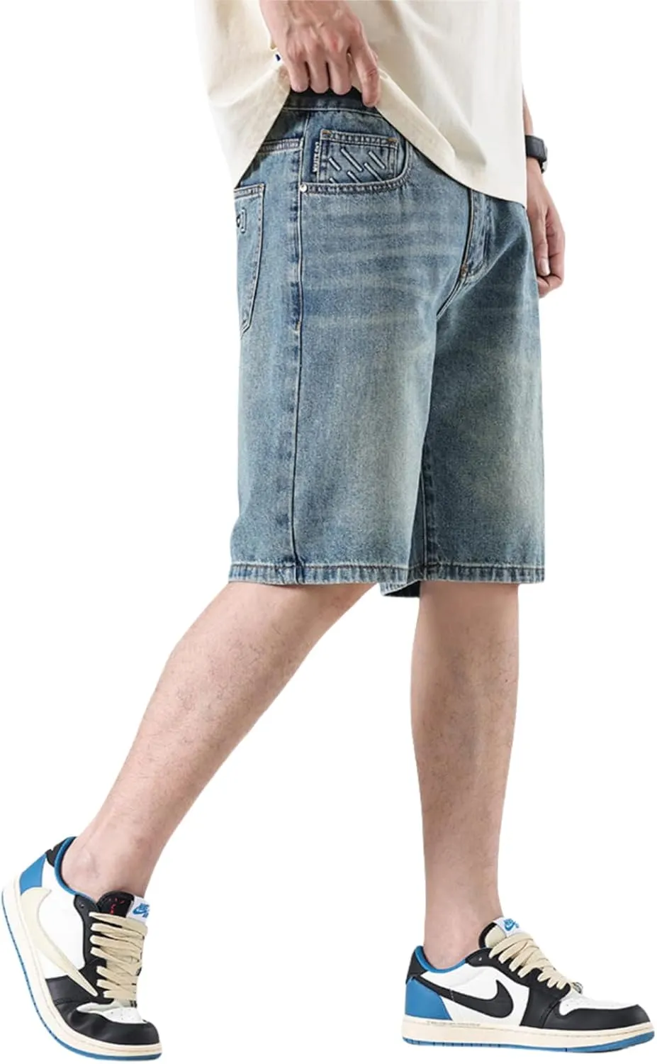 LUOBANIU Men's Straight Leg Denim Shorts Relaxed Fit Casual Jean Shorts with Pockets